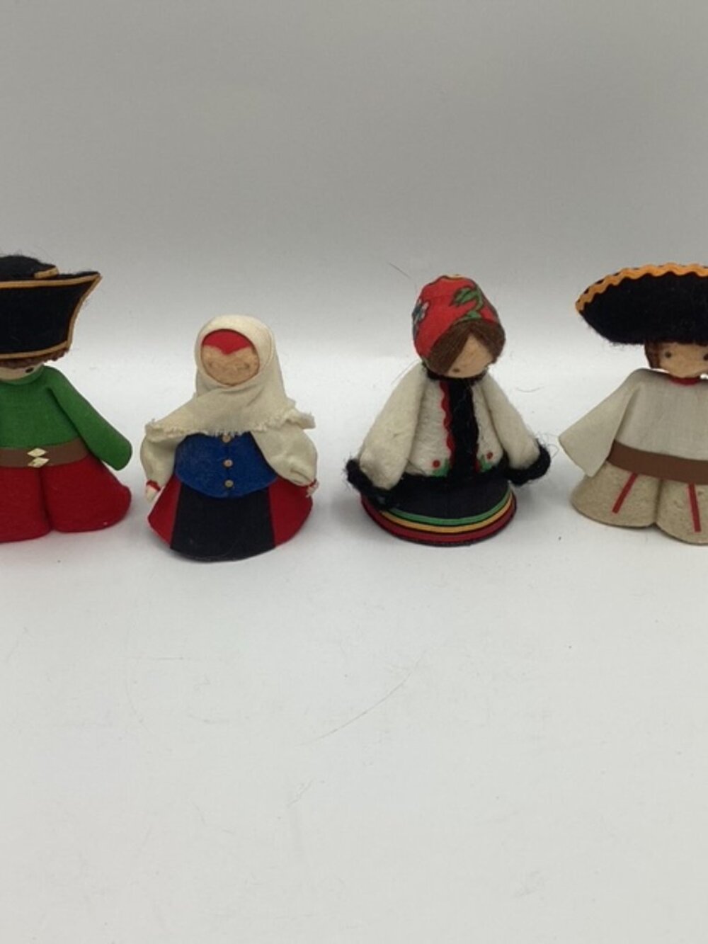 Vintage Miniature Folk Art Dolls Felt & Cloth Traditional Costumes 3.5" Handmade